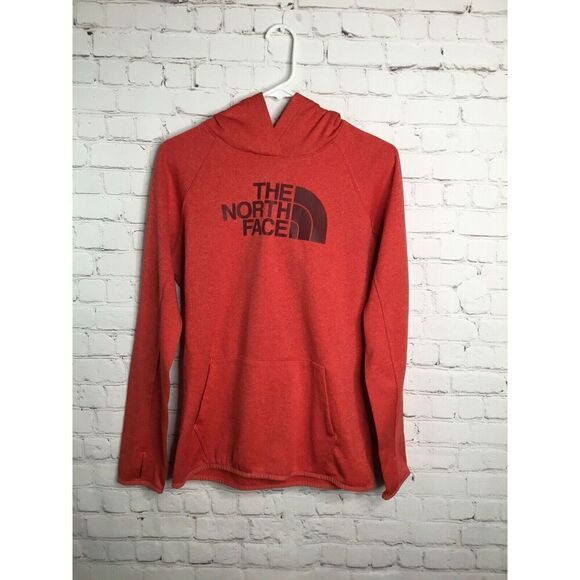The North Face Tops - The North Face Womens Medium Red Sweatshirt Hoodie Kangaroo Pocket Thumbhole Slv